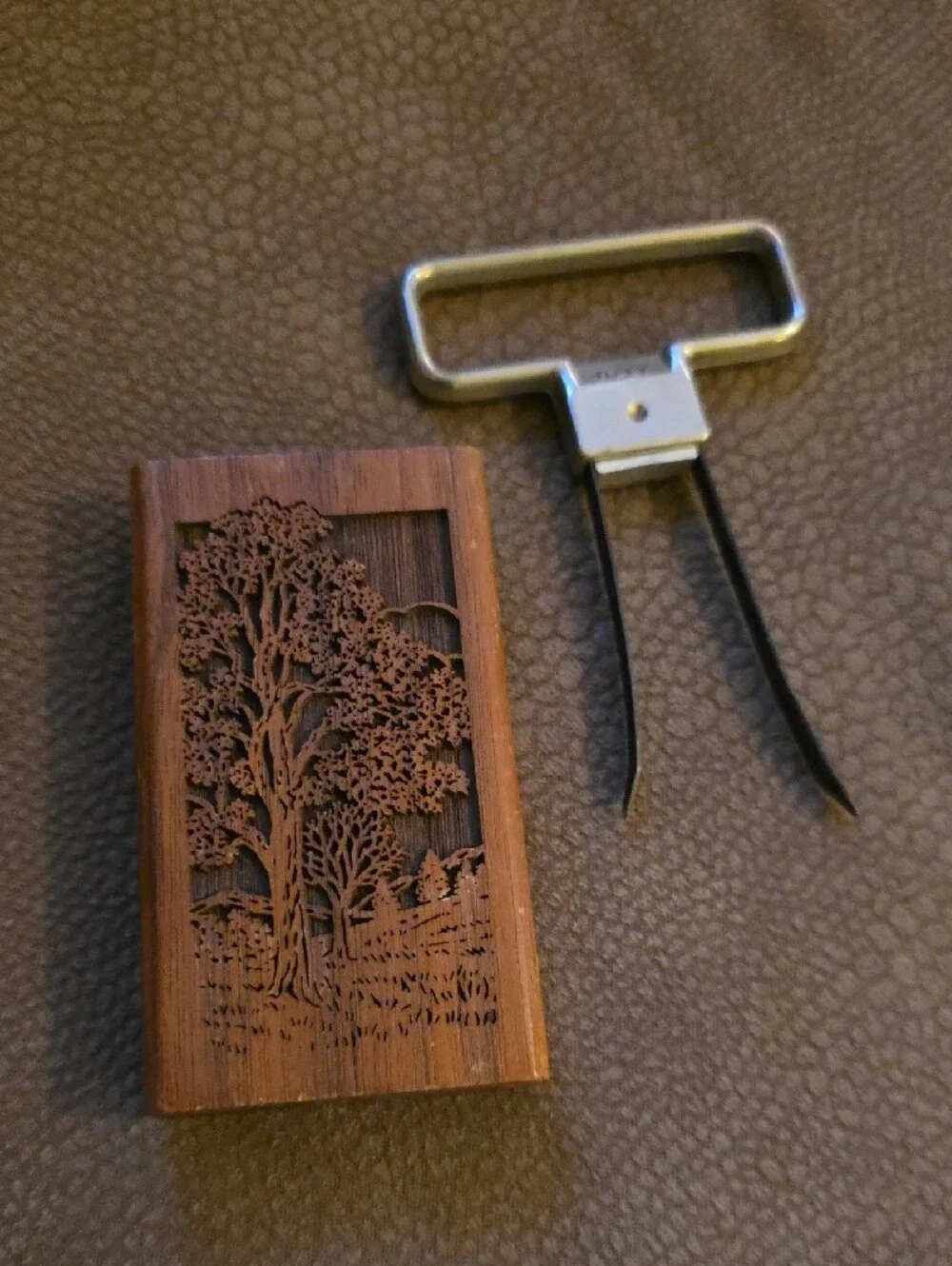 Lasercraft Cork Puller Solid Walnut Engraved with Tree Design: Mid- Century